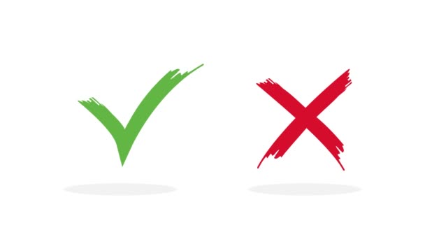 Zeichen kreuzen und kreuzen. Grünes Häkchen OK und rotes KEIN Symbol unterschiedlichen Designs auf weißem Hintergrund. Einfache Marken Grafik-Design. Bewegungsgrafik. — Stockvideo