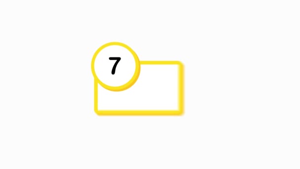 Beyaz arkaplanda geri sayım şablonu için sarı sayılar toplansın. Düz dizayn. Hareket grafiği. — Stok video