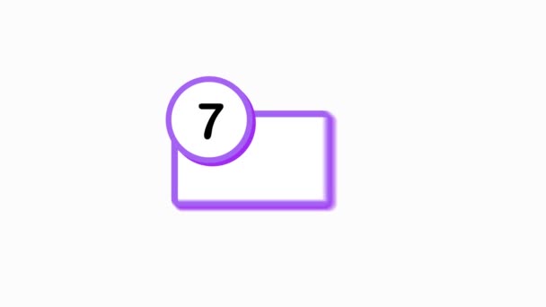 Violet sept jours nombre modèle compte à rebours gauche sur fond blanc. Design plat. Graphique de mouvement. — Video
