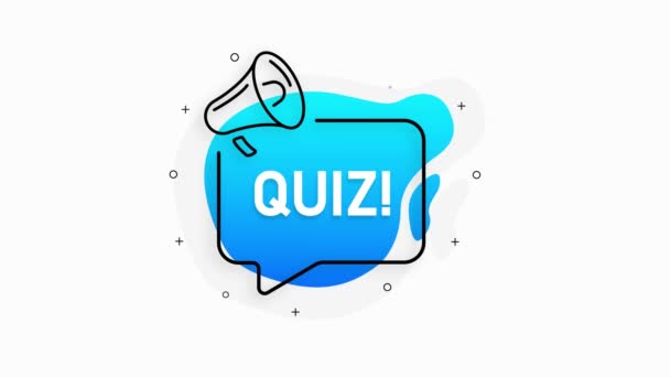 Quiz d'insigne de conception marketing avec haut-parleur de couleur bleue sur fond blanc. Graphique de mouvement. — Video