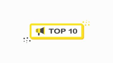 Megafon TOP 10 afişi beyaz arka planda düz stil. Yıldönümü. Hareket grafiği.