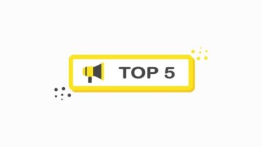 Megafon TOP 5 pankartı beyaz arka planda düz stil. Yıldönümü. Hareket grafiği.