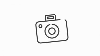 ELECTRONICS beyaz zemin üzerinde izole düz soyut tasarımı olan bir kamera simgesi. Hareket grafiği.