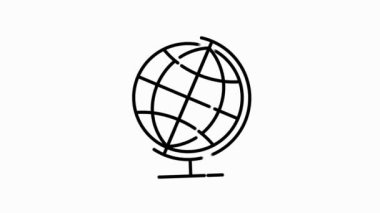 Beyaz arkaplanda dünyayla ilgili taslak simgesi. Web sitesi tasarımı ve geliştirmesi için ince çizgi hareket simgeleri, uygulama geliştirme. Hareket grafiği.