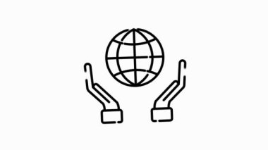 Beyaz arkaplanda dünyayla ilgili taslak simgesi. Web sitesi tasarımı ve geliştirmesi için ince çizgi hareket simgeleri, uygulama geliştirme. Hareket grafiği.