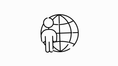 Beyaz arkaplanda dünyayla ilgili taslak simgesi. Web sitesi tasarımı ve geliştirmesi için ince çizgi hareket simgeleri, uygulama geliştirme. Hareket grafiği.