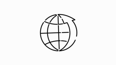 Beyaz arkaplanda dünyayla ilgili taslak simgesi. Web sitesi tasarımı ve geliştirmesi için ince çizgi hareket simgeleri, uygulama geliştirme. Hareket grafiği.