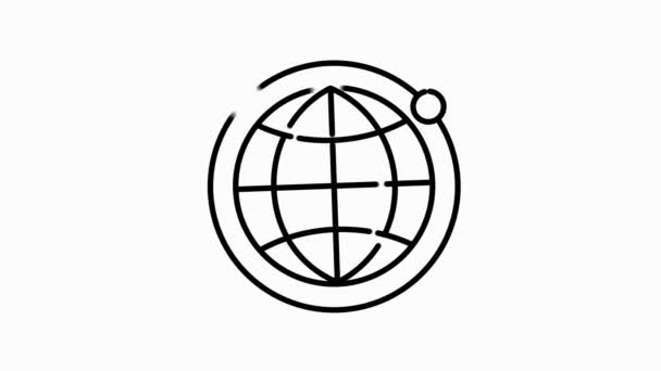 Globus bezogenes Umrisssymbol auf weißem Hintergrund. Dünne Motion Icons für Website-Design und -Entwicklung, App-Entwicklung. Bewegungsgrafik. — Stockvideo