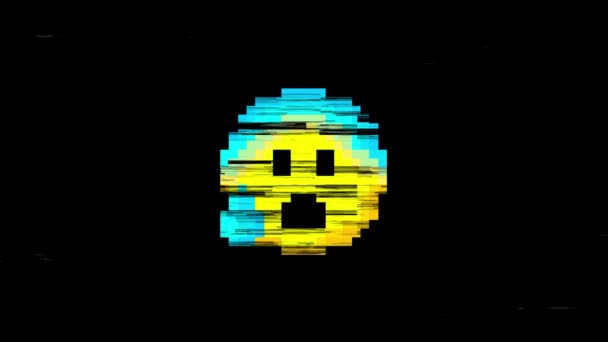 Simbolo olografico sorriso senza soluzione di continuità loop glitch animazione interferenza. Nuova dinamica retrò gioioso colorato vintage retrò sul vecchio schermo tv digitale. Video Glitch 4K. — Video Stock