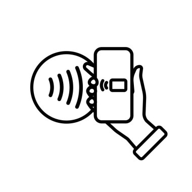 NFC Ödeme simgesi. Temassız ödeme konsepti. Temassız NFC ödemesi. Vektör illüstrasyonu