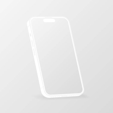 Akıllı telefon Mockup. Cihaz UI, UX modeli. Sunum şablonu. Boş ekranlı cep telefonu çerçevesi. İzometrik görüntüde 3D cep telefonu. Vektör illüstrasyonu
