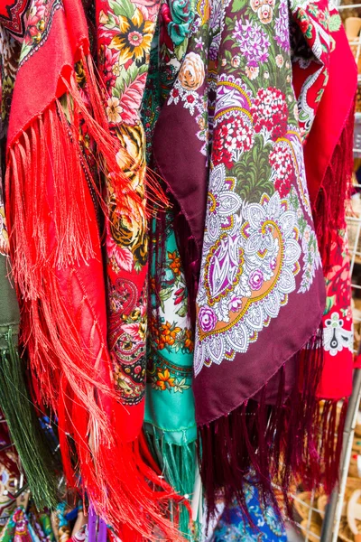 Russian factory painted multi-colored scarves — Stock Photo, Image