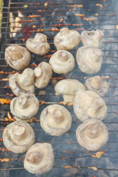 Pickled Mushrooms Cooked Grill Coals — Stock Photo, Image