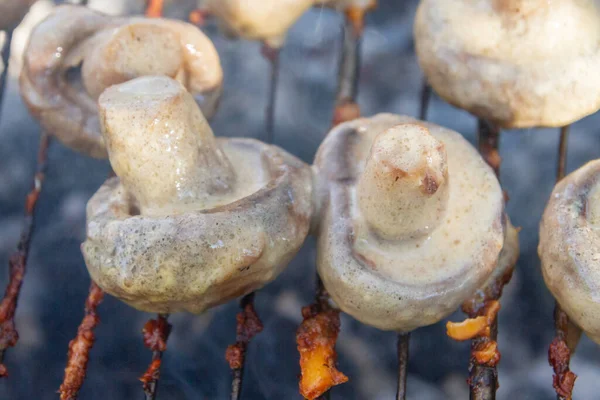 Pickled Mushrooms Cooked Grill Coals — Stock Photo, Image