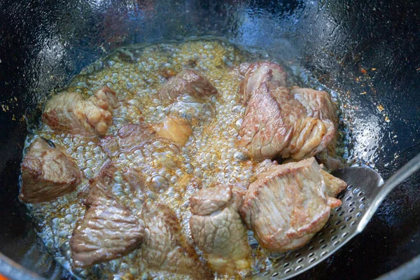 Cozinhar Pilaf Caldeirão Grelha Lado Fora Verão — Fotografia de Stock