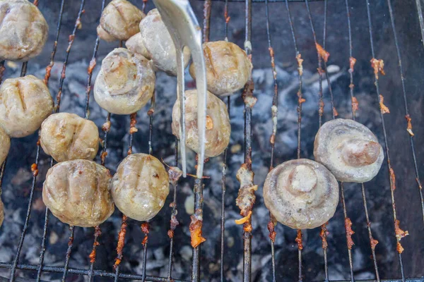 Pickled Mushrooms Cooked Grill Coals — Fotografia de Stock
