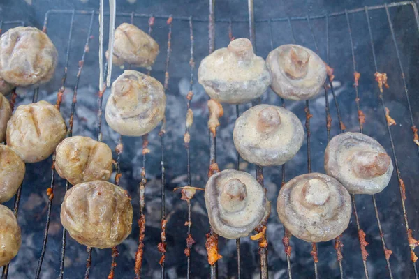 Pickled Mushrooms Cooked Grill Coals — Stock Photo, Image