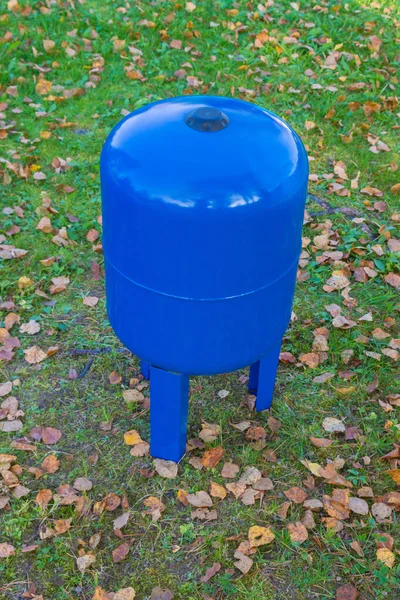 Tanque Água Metal Azul Para Litros Água — Fotografia de Stock