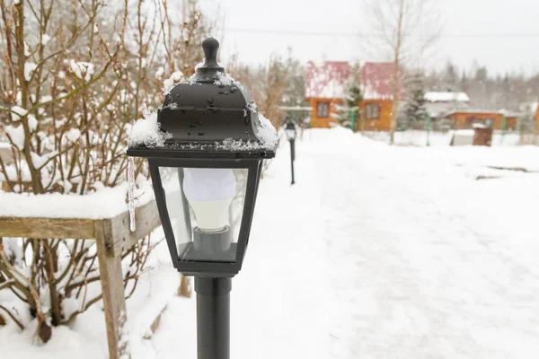 Outdoor Black Lantern Yard Winter — Stock Photo, Image