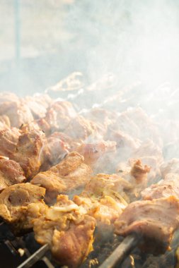 Şiş kebap ızgaradaki şişte domuz parçalarından yapılır.