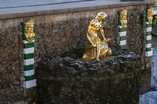 Die goldene Skulptur im Park der Brunnen in der Stadt der Haustiere — Stockfoto