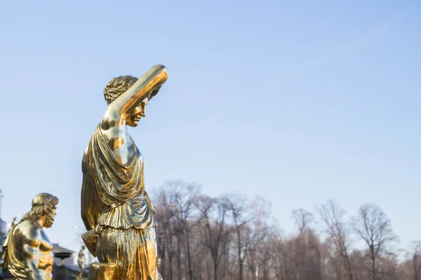 Russland Petersburg Stadt Petrodworez März 2015 Die Goldene Skulptur Brunnenpark — Stockfoto