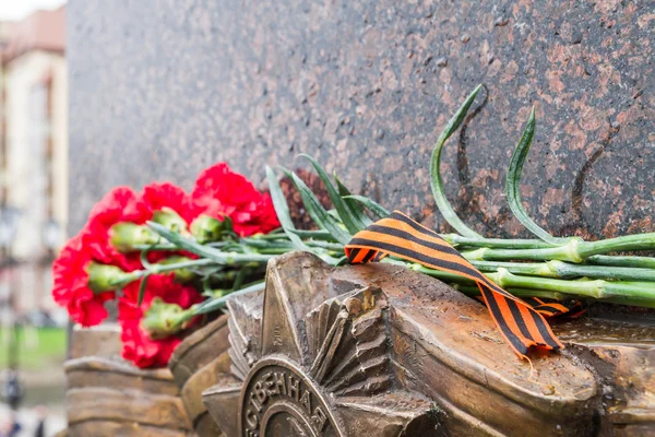 Colocando Claveles Rojos Monumento — Foto de Stock