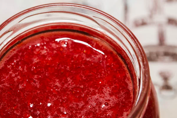 Verse Aardbeien Jam Een Glazen Pot — Stockfoto