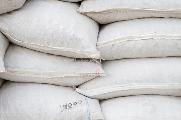 White Sand Bags Basis Open Construction — Stock Photo, Image