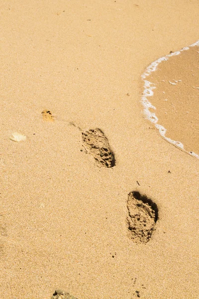 Stopy v písku pláže u moře — Stock fotografie