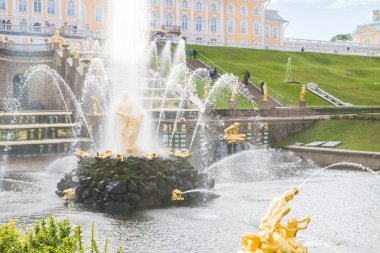Peterhof Parkı çeşmeler sonbaharda