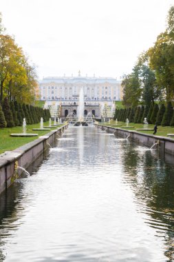 Peterhof Parkı çeşmeler sonbaharda