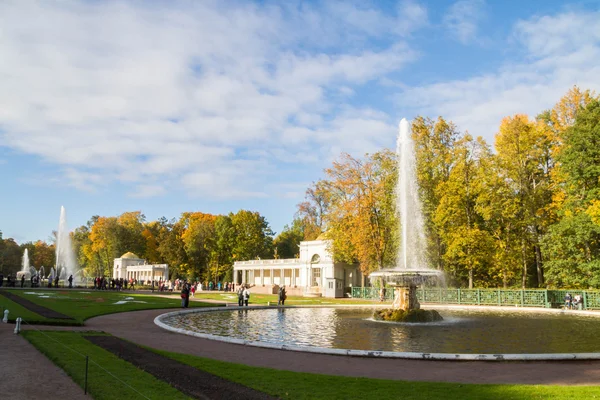 秋天在彼得夏宫公园喷泉 — 图库照片