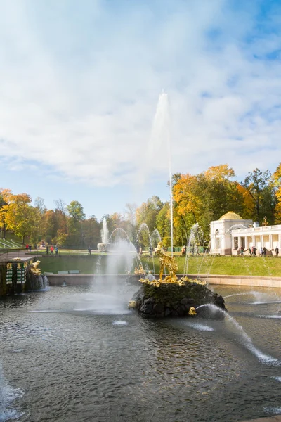 Automne dans les fontaines du parc de Peterhof — Photo