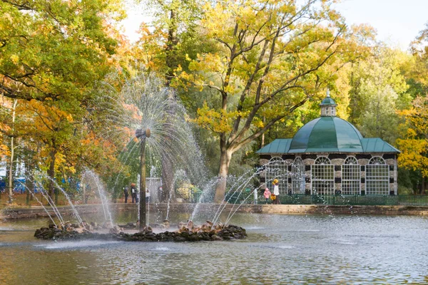 Fonte do sol no parque de Peterhof — Fotografia de Stock