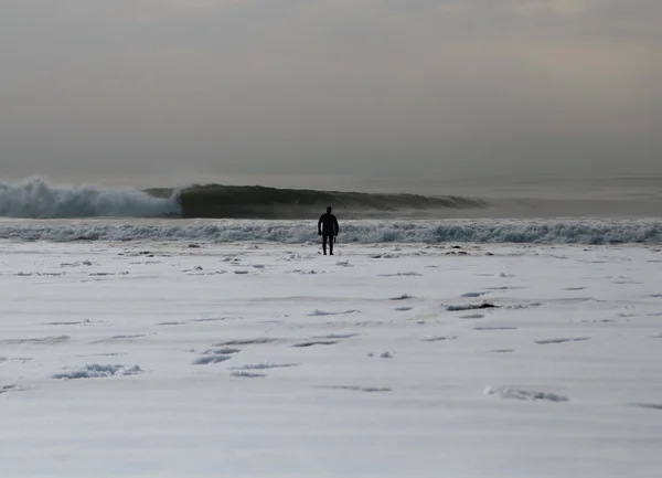 Neve coberta praia rockaway — Fotografia de Stock