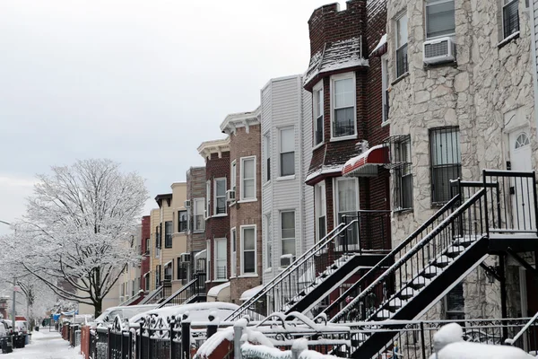 Snow covered residences in Brooklyn Stock Image