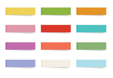 Arkaplanda düz renk vektör çizimi olan yapışkan bir not