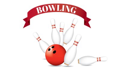 Bowling Kırmızı Topunu Arkaplanda Kırmızı Kurdele çizimi