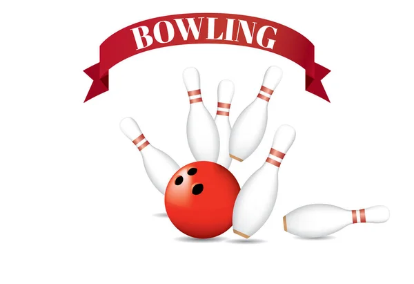 Bowling Red Ball Pins Red Ribbon Vektor Illustration Auf Dem — Stockvektor