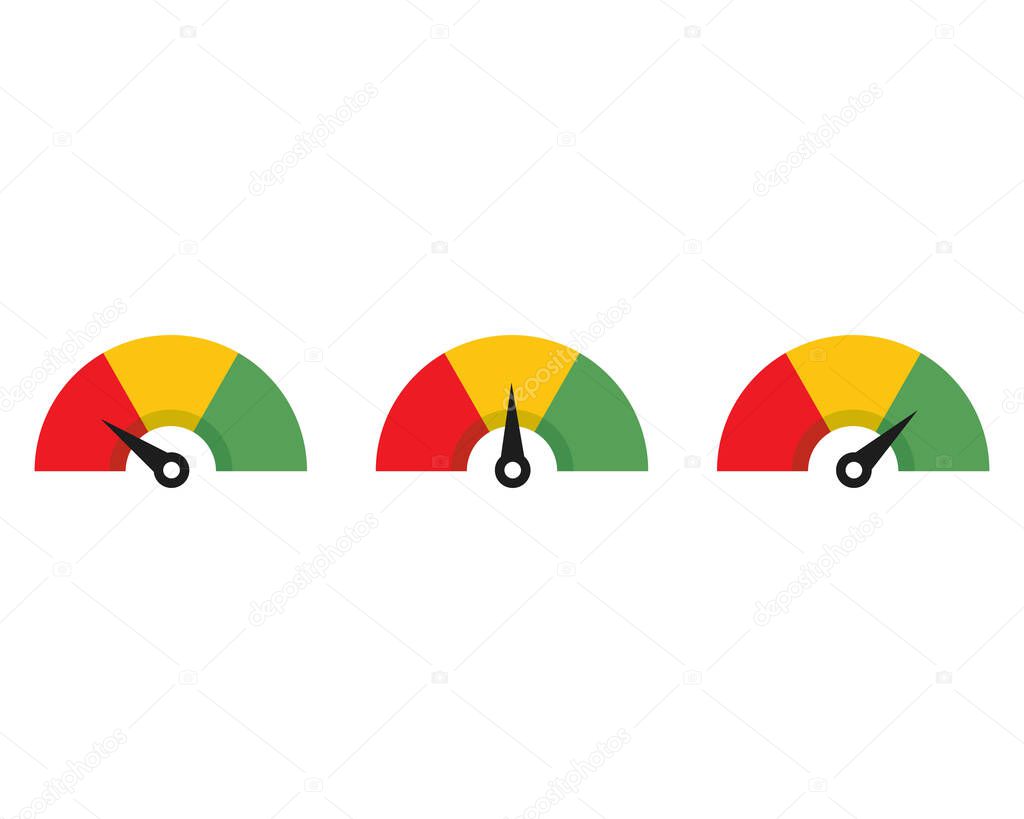 Set of color speedometer. Flat icon speedo. Speedometer symbol web icon. Vector