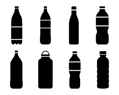 Su şişesi takımı. Plastik şişe koleksiyonu. Vektör illüstrasyonu