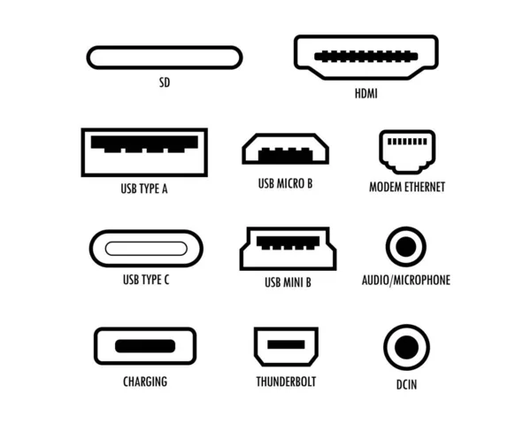 Usb computer universal connectors icon  Mini, micro, lightning, type A, B, C plugs design. Creative vector illustration