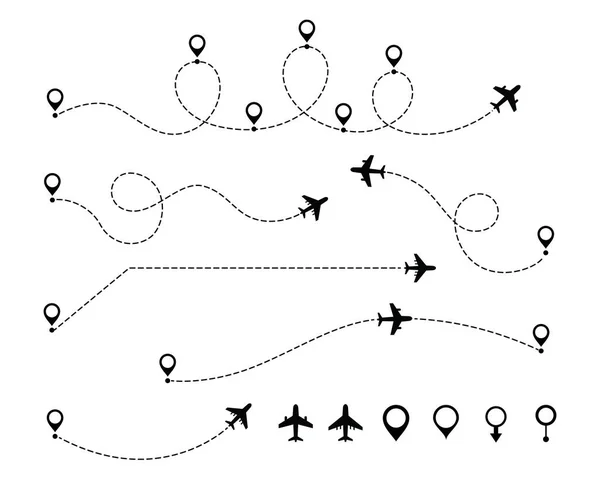 Rutas Del Avión Establecidas Vías Aéreas Rastreo Aviones Aviones Viajes — Vector de stock