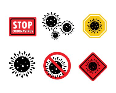 Coronavirus. Virüs. Simgeler kuruldu. COVID-2019. Salgın koronavirüs. Pandemik, tıbbi, sağlık hizmetleri, Coronavirüs konseptini durdur. Corona virüsü 2019-nCoV. Vektör illüstrasyonu