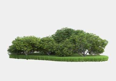 Gri arkaplanda orman manzarası izole edilmiş. 3d görüntüleme - illüstrasyon