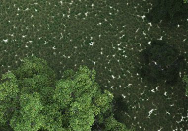 Gri arkaplanda orman manzarası izole edilmiş. 3d görüntüleme - illüstrasyon