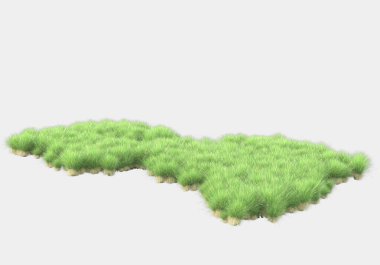 Gri arka planda izole edilmiş çimen adası. 3d görüntüleme - illüstrasyon