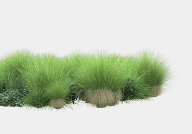 Gri arka planda izole edilmiş çimen adası. 3d görüntüleme - illüstrasyon