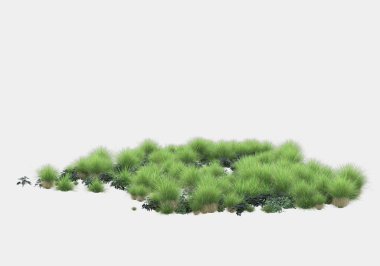 Gri arka planda izole edilmiş çimen adası. 3d görüntüleme - illüstrasyon